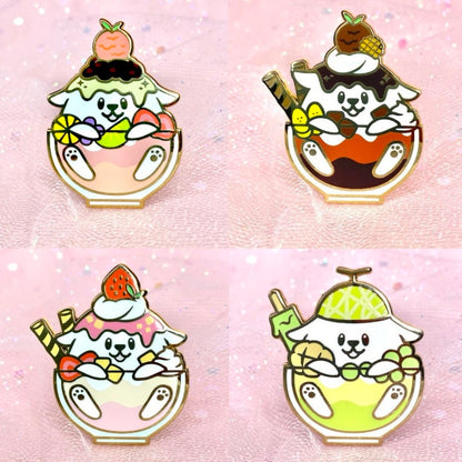 Enamel Pin Set | Pupbingsu Collection (Mixed Fruit, Chocolate, Strawberry Shortcake, Melon)